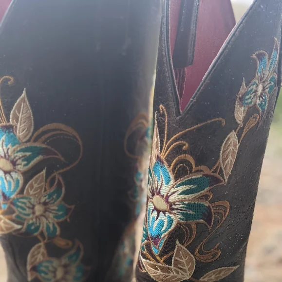 MACIE BEAN M9034 Glitterific brown leather floral embroidery cowgirl boots sz 6 - Picture 11 of 16